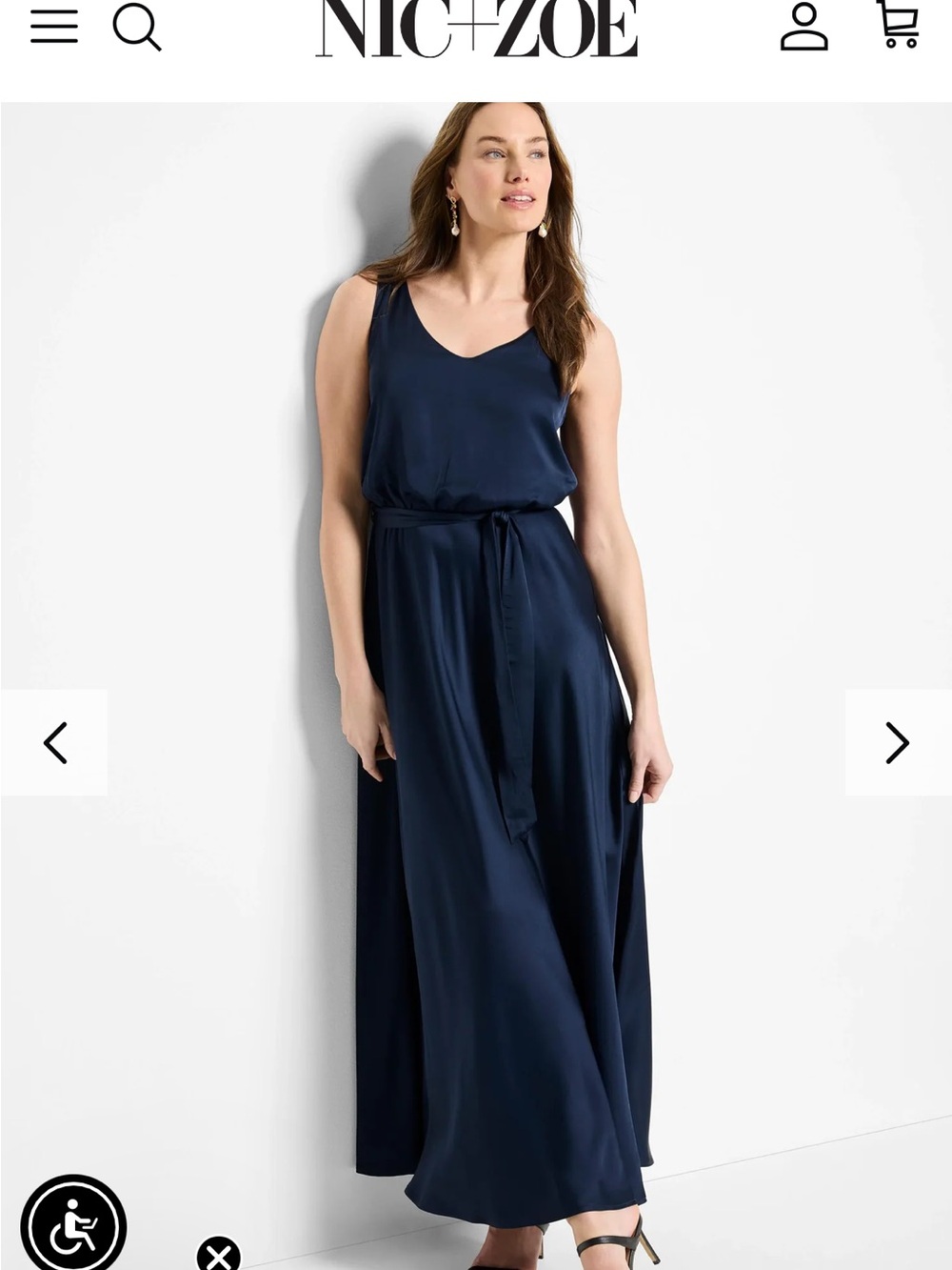 NIC+ZOE Navy Bianca Sleeveless Satin Tie-Waist dress in medium